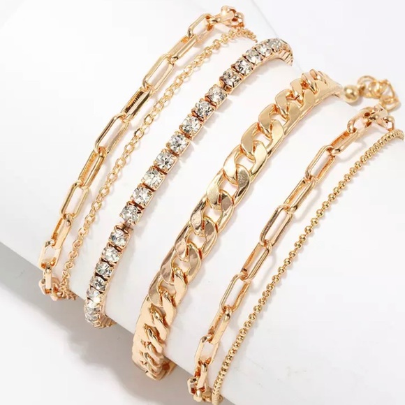 Gold Chain & Rhinestone Anklet Set - Picture 2 of 6